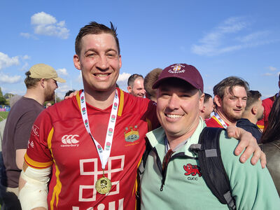 Simon with George Bretag-Norris (2009) who captained the Cambridge Rugby Club to their National Division 1 Premiership