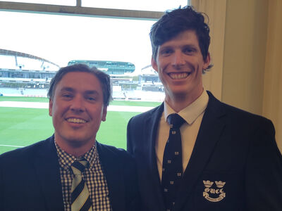 Simon with Oxford opening bowler, astrophysics PhD candidate, and former Brisbane Lion, Justin Clarke