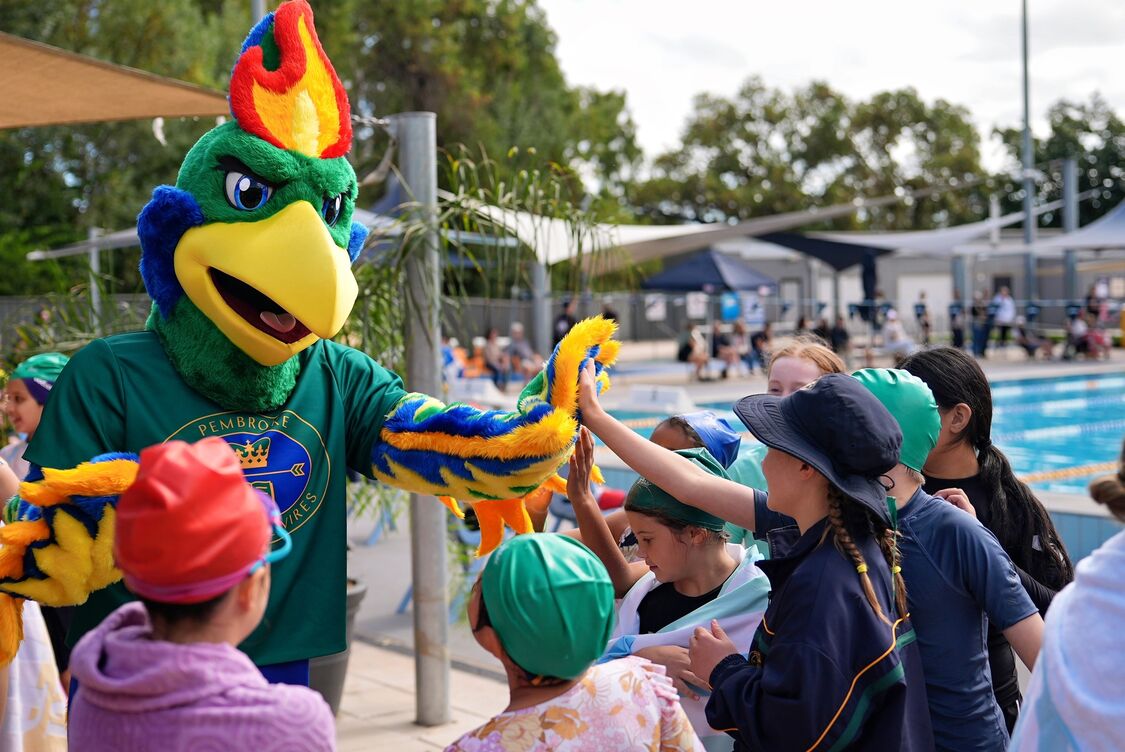 Pembroke Phoenix dishing out the high fives at Junior School Swim Carnival