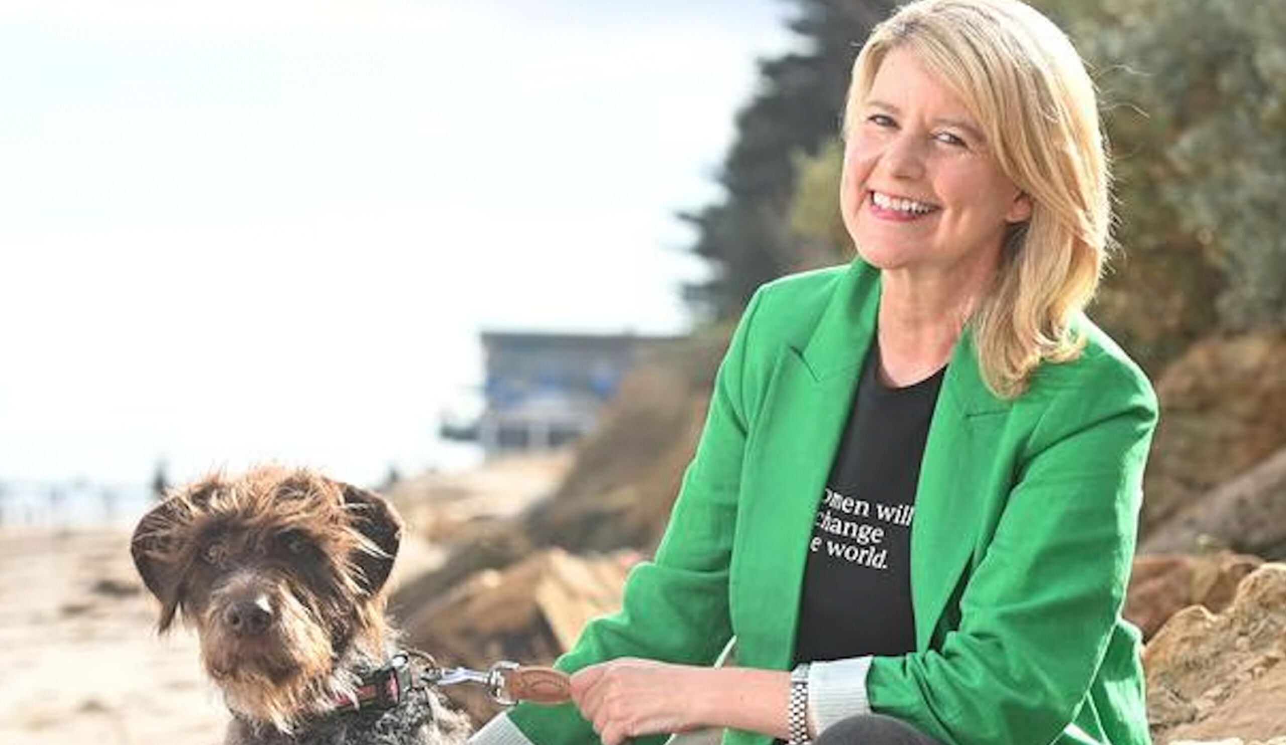 Natasha Stott Despoja with dog at the beach 2026