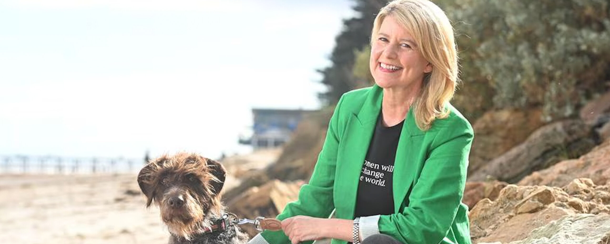 Natasha Stott Despoja with dog at the beach 2026