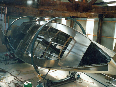 Construction of a boat at Old Watalunga during the 1990s