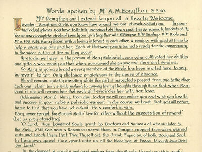 Mr Bonython's farewell speech to Mary Colebatch in March 1940