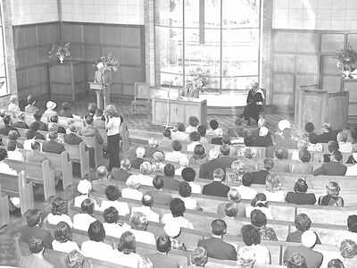 Sir Mark Oliphant at the opening of the School's R A Cook Chapel in 1962