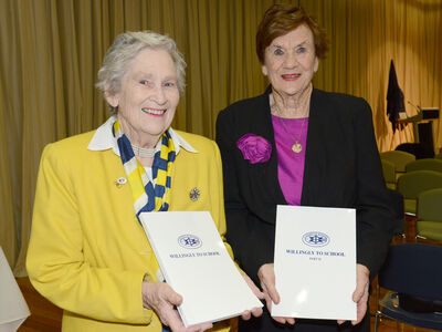 Old scholars Anne Jolly (1950) and Gill Thomas (1949) launching their publications Willingly to School Part I and II