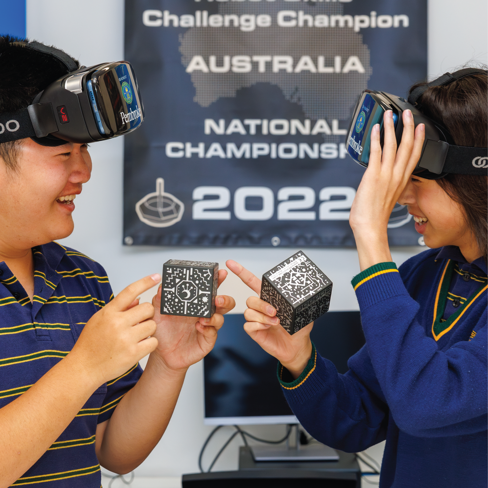 Two students in robotics lab