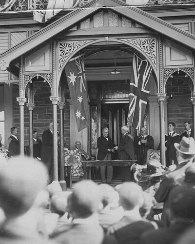 Handing the keys of Kings College in 1924