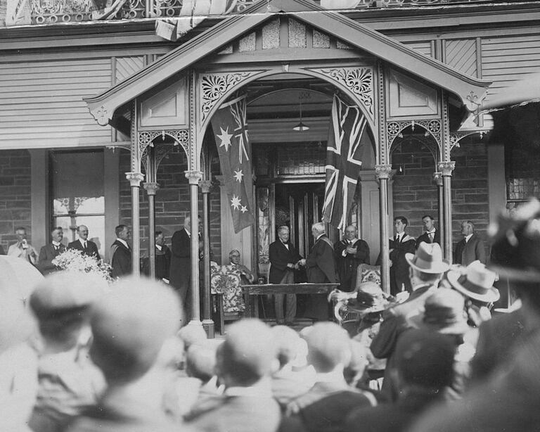 Handing the keys of Kings College in 1924