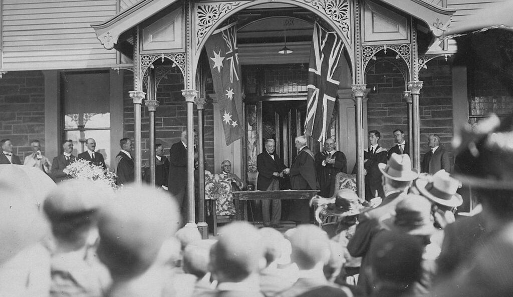 Handing the keys of Kings College in 1924