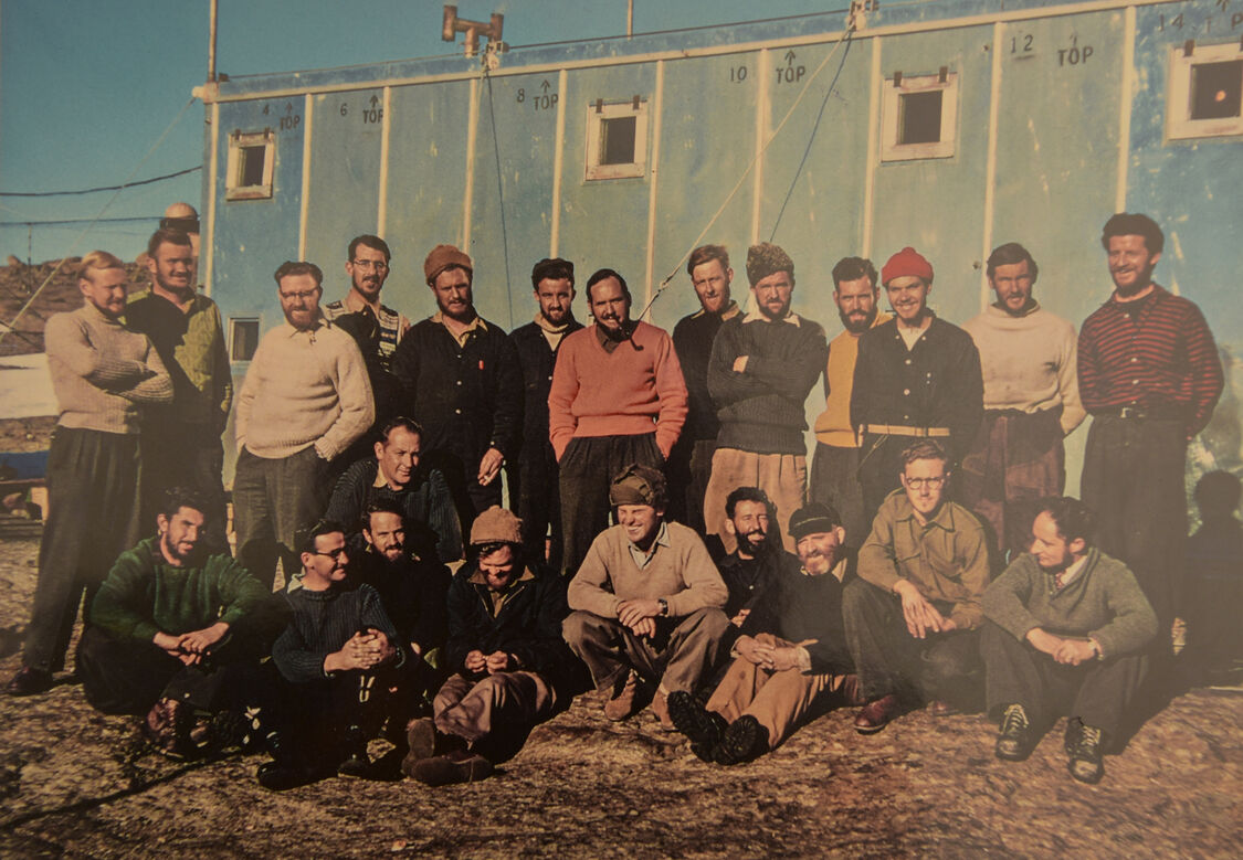 Richard (far left) with fellow Antarctic expedition members at Mawson Station
